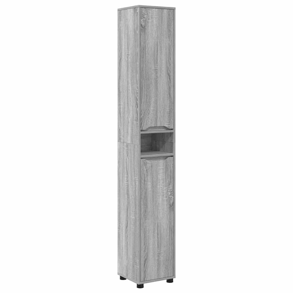 Armario alto de baño estrecho gris Sonoma de madera con 2 puertas y 7 estantes para hogar