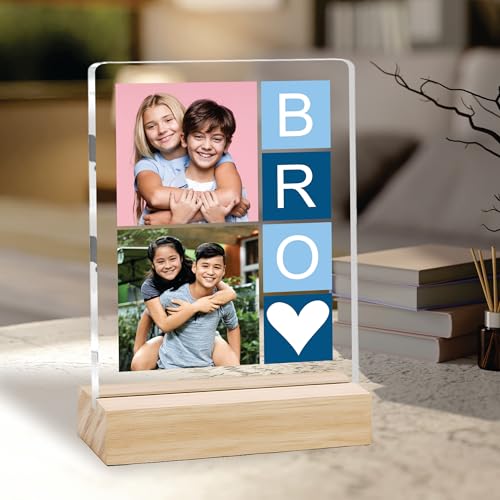 Image of Giftplease Customized Photo And Text Frame With Wooden Stand | Personalised Printed Photo Frame | Gift For Brother | Birthday | (Transparent, 5MM, 6 * 8 Inches), Tabletop BG 01