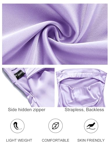 Image of MEROKEETY Women's Summer Satin Strapless Bodycon Dress 2026 Backless Tube Wedding Guest Cocktail Formal Party Maxi Dresses