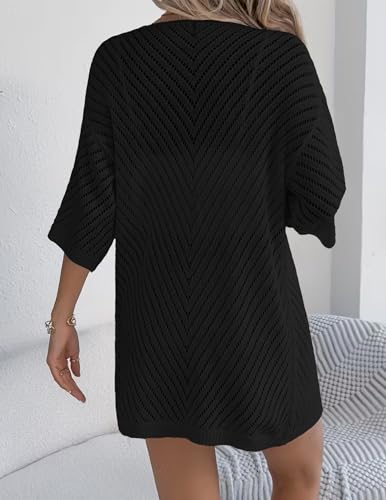 Image of Zeagoo Lightweight Summer Cardigan for Women Short Sleeve V Neck Crochet Kimonos Loose Open Front Hollow Out Cover Ups