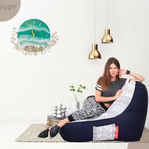 Image of Style Homez Urban Design Denim Canvas Newspaper Printed Chair Bean Bag XXL Size Filled with Beans Fillers