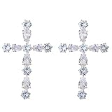 Rhinestone Fashion Statement Dangle Earrings Big Cross Gold Drop Earrings for Women Wedding Prom
