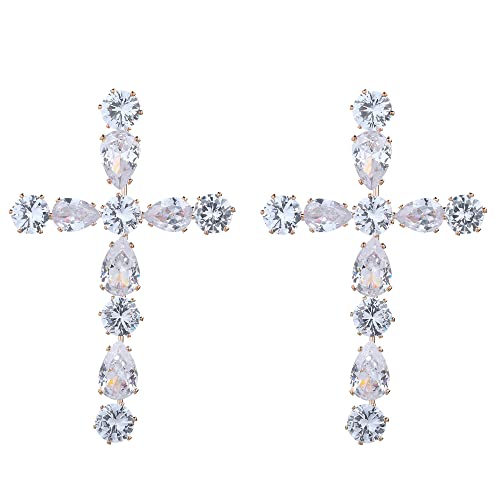 Rhinestone Fashion Statement Dangle Earrings Big Cross Gold Drop Earrings For Women Wedding Prom #TOP4