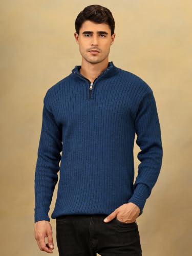 Image of Kvetoo Men High Neck Zipper Full Sleeve Woolen Winter Sweater