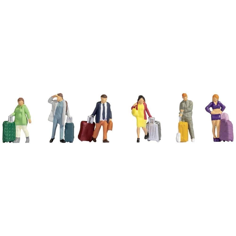Noch® Travellers, Model Building Figures, for Gauge H0, Standing Adults with Luggage, Perfect for Station Scenes