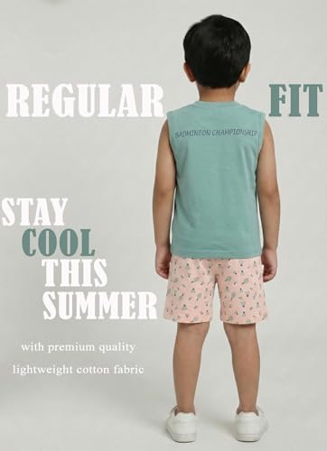 Image of Pure Cotton Sleeveless T-Shirt and Half Pant Set for Boys Kids| Kids boys tshirt and half pant set| Coordinated Set for Unisex kids| Roundneck Tees| Lightweight and Breathable