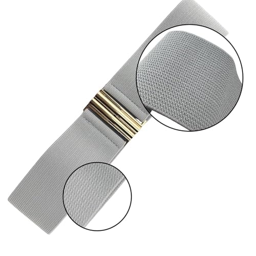 3-Pack Wide Elastic Belts for Women – Vintage Stretch Waist Belt with Golden Buckle, Adjustable Dress Waistband, Stretchy Elastic Belts for Dresses & Skirts（White Gray Coffee）4