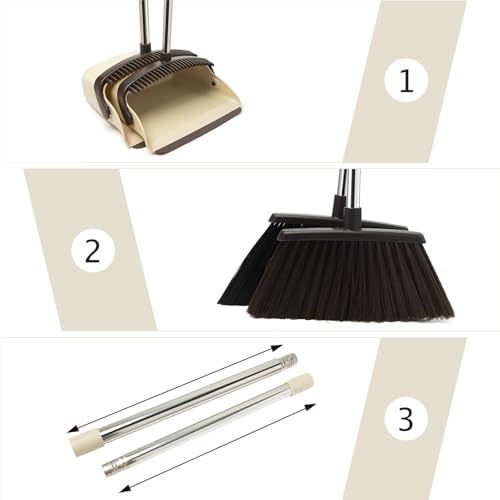 Image of Broom and Dustpan Set, Dustpans with Broom Combo for Home, Heavy Dust Broom and Dustpan Combo, Long Handle Dust Pan and Broom Set for Kitchen, Office, Pet Hair,Beige, Pack of 1