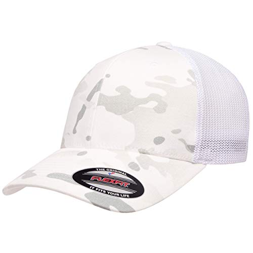 Image of Flexfit Trucker Mesh Fitted Cap | 6-Panel, Mid-Profile, Stretchable Mesh Backing, Flexfit Sweatband, Curved Visor, Silver Undervisor