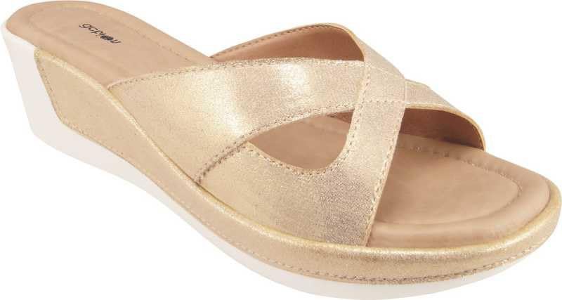 Image of Action Women's Platform Sandals|Block Heel| Cross-Strap Design with Ankle Strap Golden