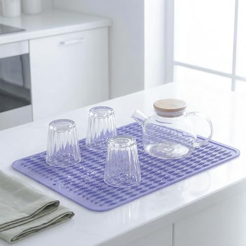 MicoYang Silicone Dish Drying Mat — Quick-Dry Ridges Counter & Sink Pad, Heat-Resistant Trivet to 450°F, Non-Slip & Dishwasher Safe, Roll-Up Storage, 18 Colors & 9 Sizes (Light Purple, 16"×12") by MicoYang - Used condition - Image 6