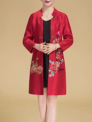 Women's Traditional Embroidery Mandarin Duck Flowers Crinkled One Button Blazer Chinese Jacket2