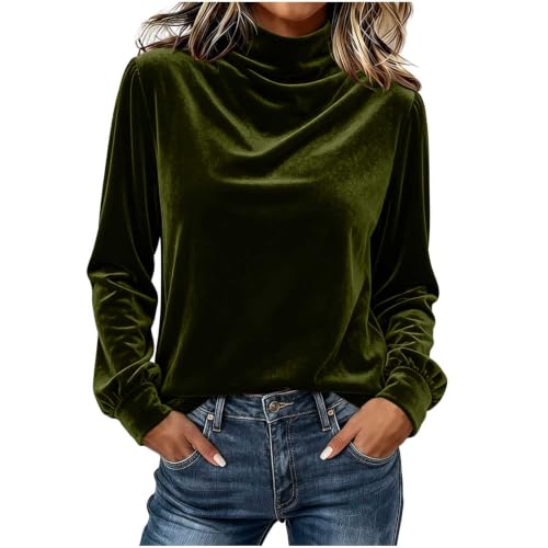 Velvet Tops for Women Long Sleeve High Neck Draped Casual Shirt Dressy Fall - image 1