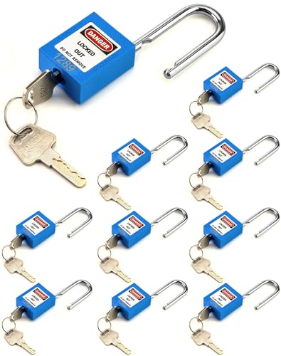 QWORK Lockout Tagout Locks, Safety Padlock, 10 Blue Padlocks with 20 Keys, Keyed Different, for Lock...