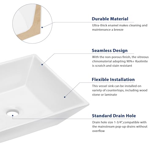 Sarlai Square Vessel Sink - 16'' X 16 Inch Modern Square Above Counter White Porcelain Ceramic Bathroom Vessel Vanity Sink Art Basin thumb #5