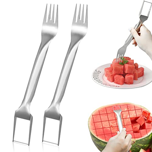 2Pcs Watermelon Fork Slicer Cutter, Stainless Steel 2-in-1...