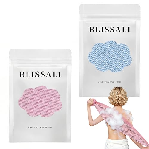Blissal Exfoliant anti-bactérien serviette de douche, Peeling corps douche, Accessoires de douche pinceau dos, Exfoliant douche douche Schwamm scrubber, Loofah Schwamm für Männer Fraue (Rose + Bleu)