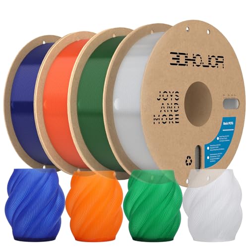 Image of 3DHojor Update Basic PETG Filament 1.75mm 3D Printing Filament 1kg*4 Bundle 3D Filament 1.75mm Dimensional Accuracy + /- 0.03mm with Most 3D Printers-4Pack Clear+Geen+Blue+Orange