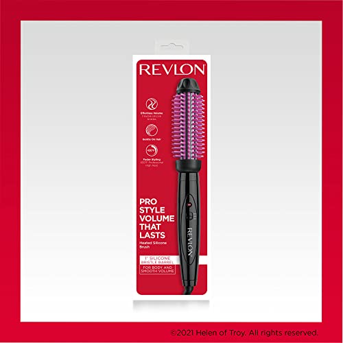 REVLON Silicone Bristle Heated Hair Styling Brush, Black, 1 inch barrel