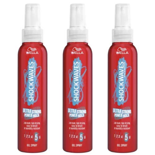 3x Wella Shockwaves Styling Ultra Strong Rock & Hold 5 Gel Hair Spray 150ml