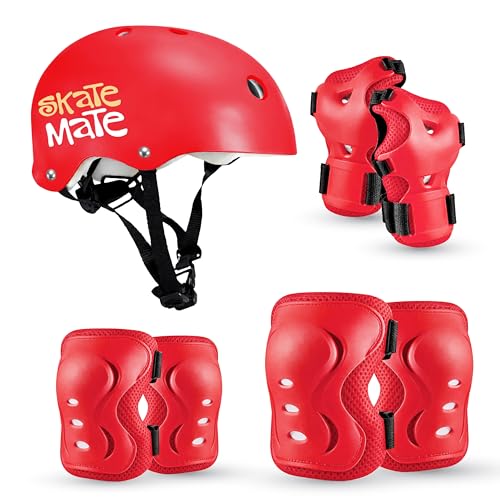 Image of Jaspo Skate Mate Protective Skating Kit for Kids - Helmet with Adjuster, Knee Elbow Pads & Wrist Guards, Safety Gear Set for Skating, Cycling & Skateboarding (Red, Medium)