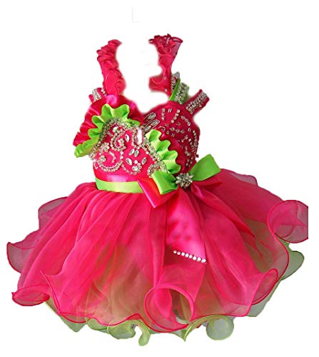GreenBloom Bady Girls'Mini Pageant Dresses Cheap Rhinstone Ruffles Cupcake Dresses 2 Hot Pink