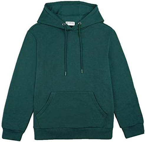 BETTERCHIC Men's Hooded Sweatshirt Long Sleeve Soft Brushed Fleece Hoody Classic Drawstring Pullover Hoodie (GREEN,XL