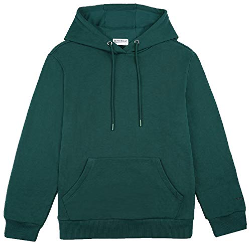 Betterchic Men's Hooded Sweatshirt Long Sleeve Soft Brushed Fleece Hoody Classic Drawstring Pullover Hoodie (Green,Xl #TOP1