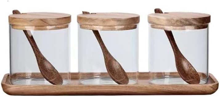 Kitchen Seasoning Storage Tank Nordic Glass Salt Container Salt Sugar Bowl with Lid and Spoon Spice Storage Jar