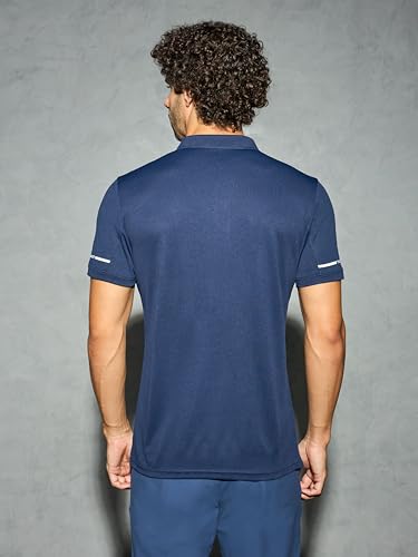 Image of TECHNOSPORT Men's Solid Slim Fit Polo Collar T-Shirt TECHNOCOOL+ Half Sleeve Button Polyester for Gym Running Workout UPF50+ Anti Odour