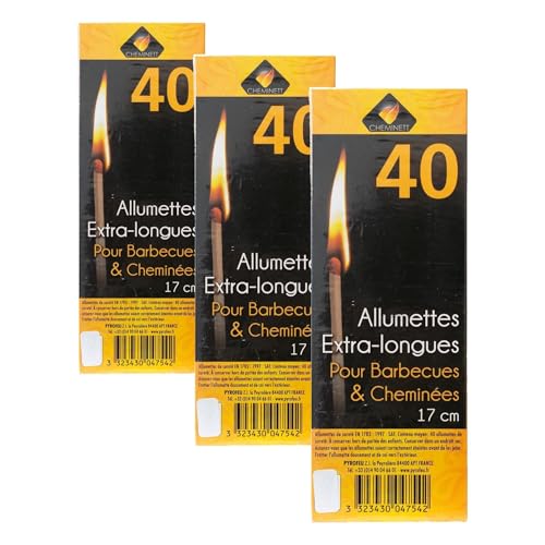 pyro feu Fosforos Extra-Largos 17cm; Caja de 40 Uds Extralargos, Madera, 17 cm (Paquete de 3)