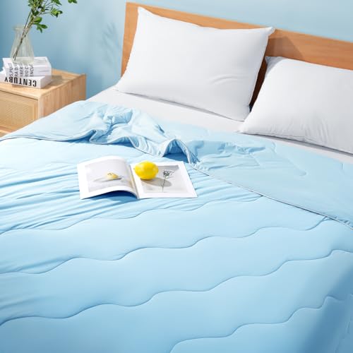 Image of Cooling Blanket for Hot Sleepers & Night Sweats - Cooling Comforter, Breathable Lightweight Double-Sided Summer Bedding, Breathable Soft All Season (Airy Blue, King(106 inchx90 inch))