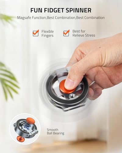 Image of Magnetic Phone Stand with Spinner,Double Side Ring Holder,Attach to Any Iron Surface,Compatible with iPhone 17 /16 /15 /14 /13 /12 Series&MagSafe Cases,for Gym Office Travel Tiktok,Stress Relief