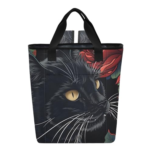 Bokkoy Black Cat Insulated Cooler Bag with Ice Pack?Large Capacity Waterproof Thermal Lunch Bag?Reusable Cooler Bags for Picnic, Travel