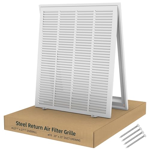 Fancat Return Air Filter Grille for 20x25 Ducts, Steel Air Vent Cover with Removable Door for 1' Filters | Fits Sidewall & Ceiling | Outer Size: 22 5/8' W x 27 5/8' H