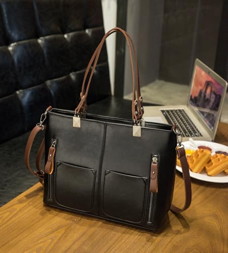 myfriday Vintage Leather Tote Bags for Women Large Capacity Zipper Top-handle Bag Ladies Satchel Bag Shoulder Handbag Purse2