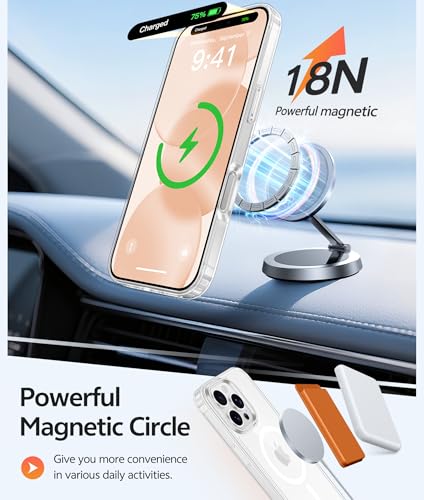 Image of FNTCASE for iPhone 16 Pro Max Case: [Compatible with Magsafe] [Screen Protector] Anti Yellowing Transparent Clear Magnetic Phone Cover - Military Grade Shockproof Drop Proof Protective Cases - Clear