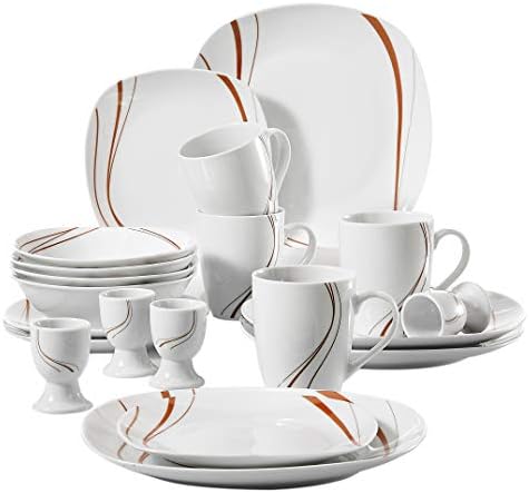 VEWEET 20-Piece Porcelain Tableware Set Decal Patterns Dinnerware Sets with Dinner Plate, Dessert Plate, Bowl, Mug, Egg Cup, Service for 4 (GLORIA Series)