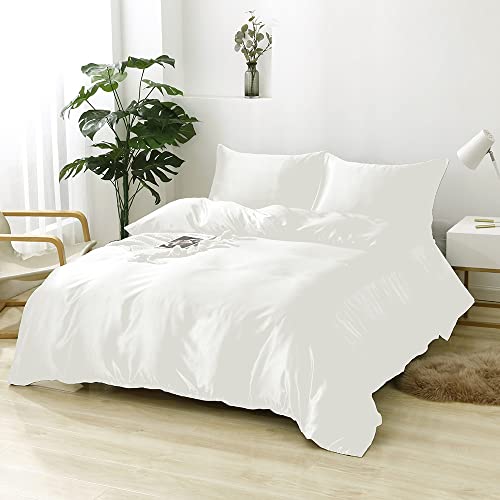 Vanc Home Parure de lit 3 pièces en satin de polyester soyeux avec taie d'oreiller (blanc, double) Cover