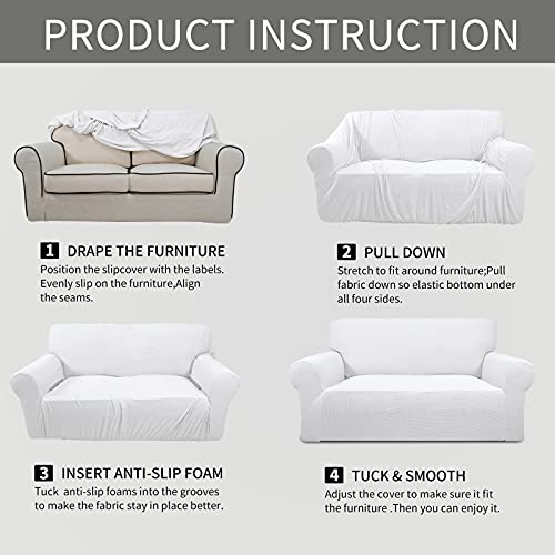 Image of Easy-Going Stretch Chair Sofa Slipcover 1-Piece Couch Sofa Cover Furniture Protector Soft with Elastic Bottom for Kids, Pet. Spandex Jacquard Fabric Small Checks (Chair, Snow White)