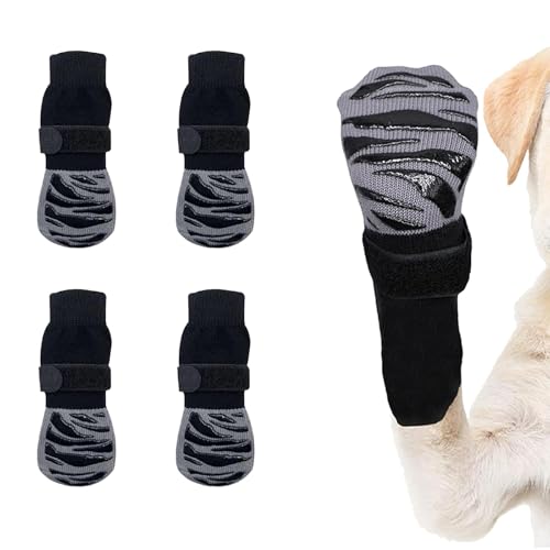 OYIWINMI 4 Stück Pfotenschutz Hund Robuste Anti,Schützende Hundesocken,Anti-Slip Dog Paw Protector Bottom Rubber Sole Dog Boots with Adjustable Straps for Indoor Outdoor Wear (L)