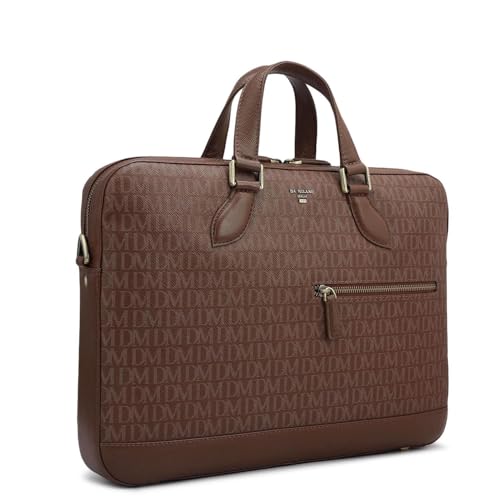 Image of Da Milano Genuine Leather Laptop Bag for Men & Women | Brown Office Briefcase Fits 14 inch Laptop | Business Work Bag with Card Slots, Zip Pockets & Detachable Shoulder Strap