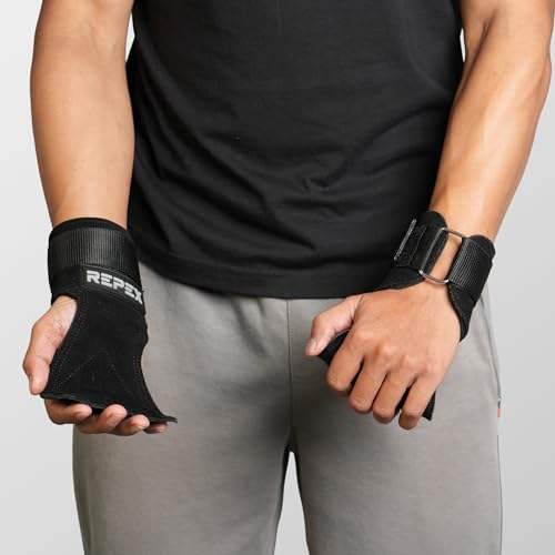 Image of Palm Leather weight lifting Straps(pair) anti-slip suede, neoprene padded gym straps for back /pull exercises (Black)