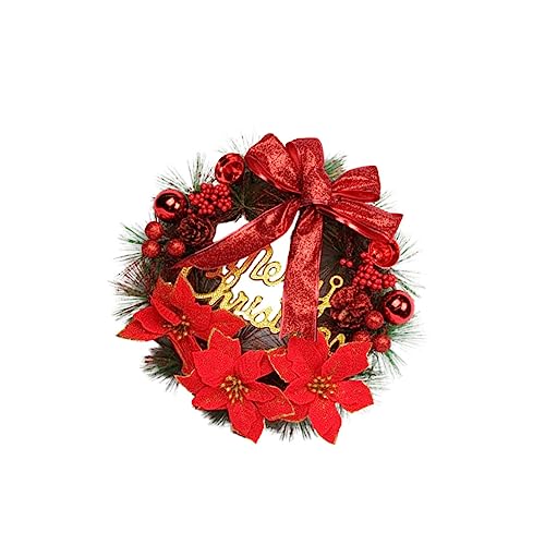 GOOHOCHY Decorative Christmas Wreath 30cm Artificial Pine Wreath Pendant Red Festive Home Party Accessory
