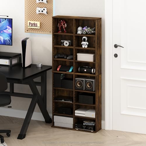 Image of Furinno Jaya DVD Shelf, 16-Shelf Wide CD Rack, Media Shelf with Adjustable Shelves, 8 x 2 DVD Storage Cabinets for CD Bluray Game Disc, Easy Assembly, for Living Room, Home Office, Amber Pine