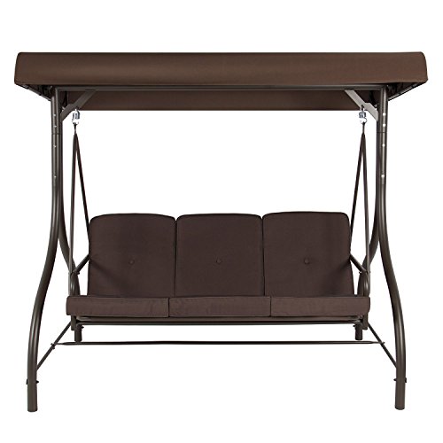 BELLEZE Outdoor Patio 3 Person Swing Bench/Bed Swing with Canopy Shade - Dark