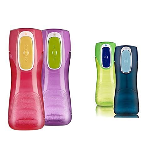 Contigo AUTOSEAL Trekker Kids Water Bottles, 14 oz, Cherry Blossom & Amethyst, 2-Pack AND Contigo 2001147 Autoseal Trekker Kids Water Bottle, 2-Pack, Granny Smith & Nautical
