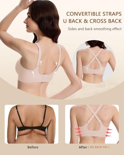 Image of Racerback Bras for Women Criss Cross Padded Bralette Pull On Comfortable Wireless Seamless Tshirt Bra
