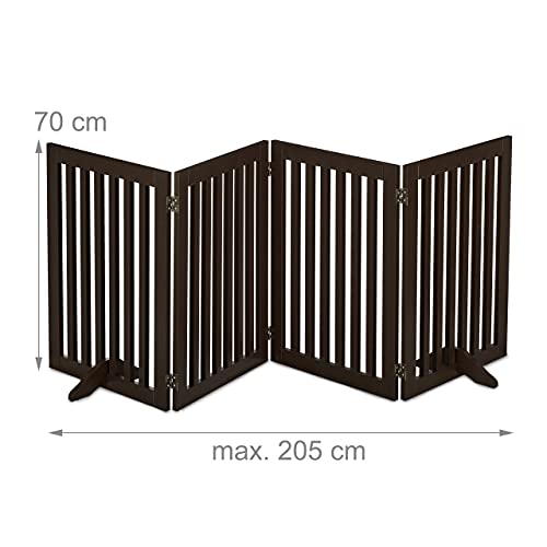 Relaxdays Absperrgitter, freistehendes Schutzgitter, HxB: 70 x 206 cm, mit Füßen, Hundeschutzgitter klappbar, braun