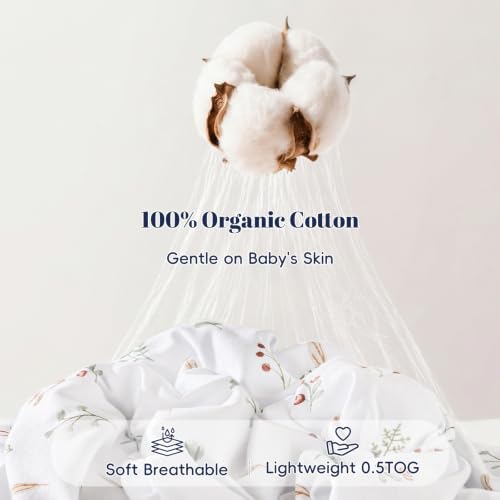 Image of PHF 100% Organic Cotton Baby Sleep Sack 12-18 Months, Soft Lightweight Wearable Blanket for Babies, 2-Way Zipper 0.3 TOG Comfy Toddler Sleeping Sack 3 Pack for Boys Girls Neutral, Woodland (Large)